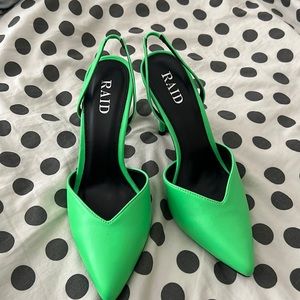 Bright green sling back heel